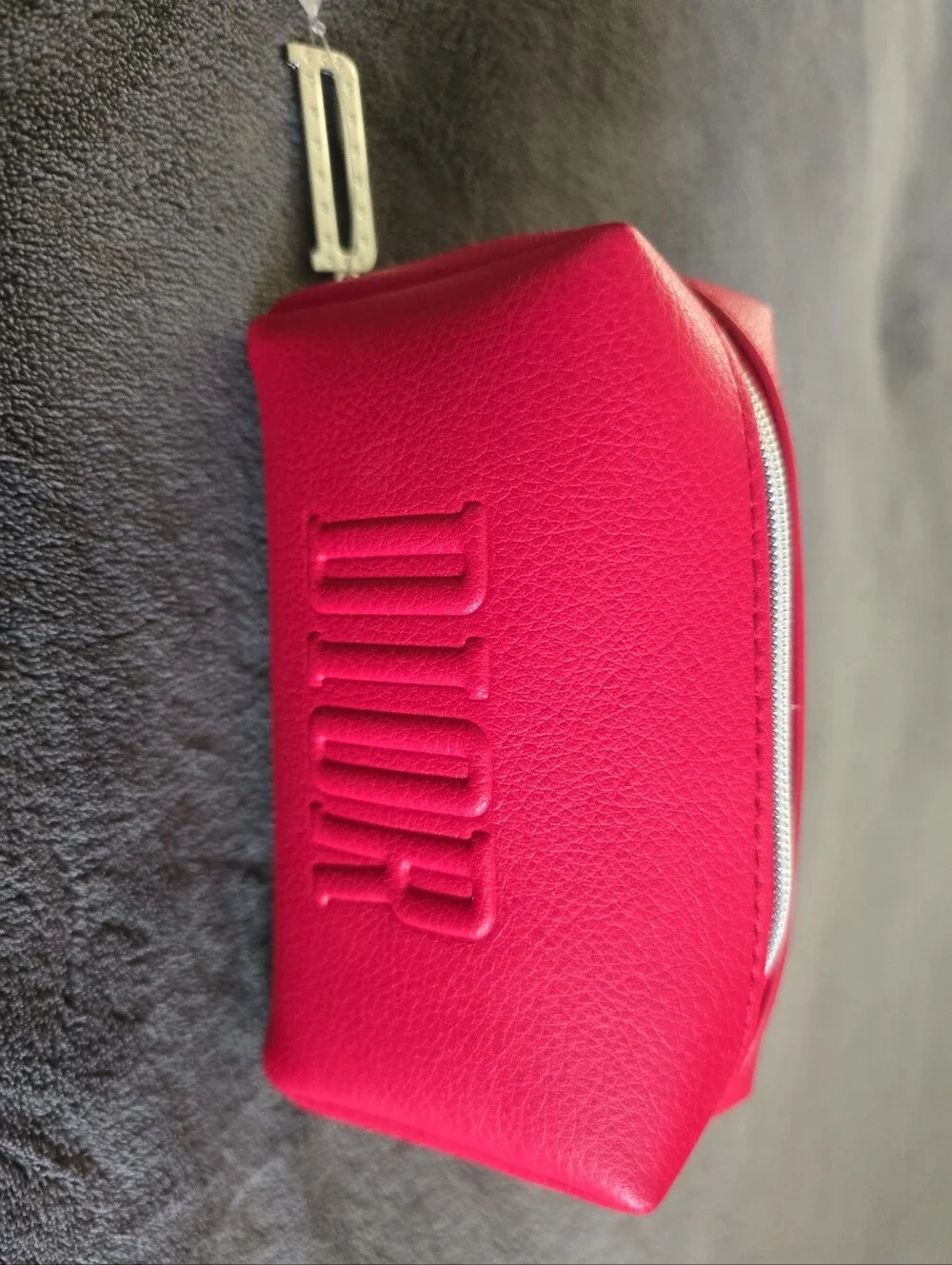 Dior Hot RED Embossed Leather Cosmetic Pouch NWOT